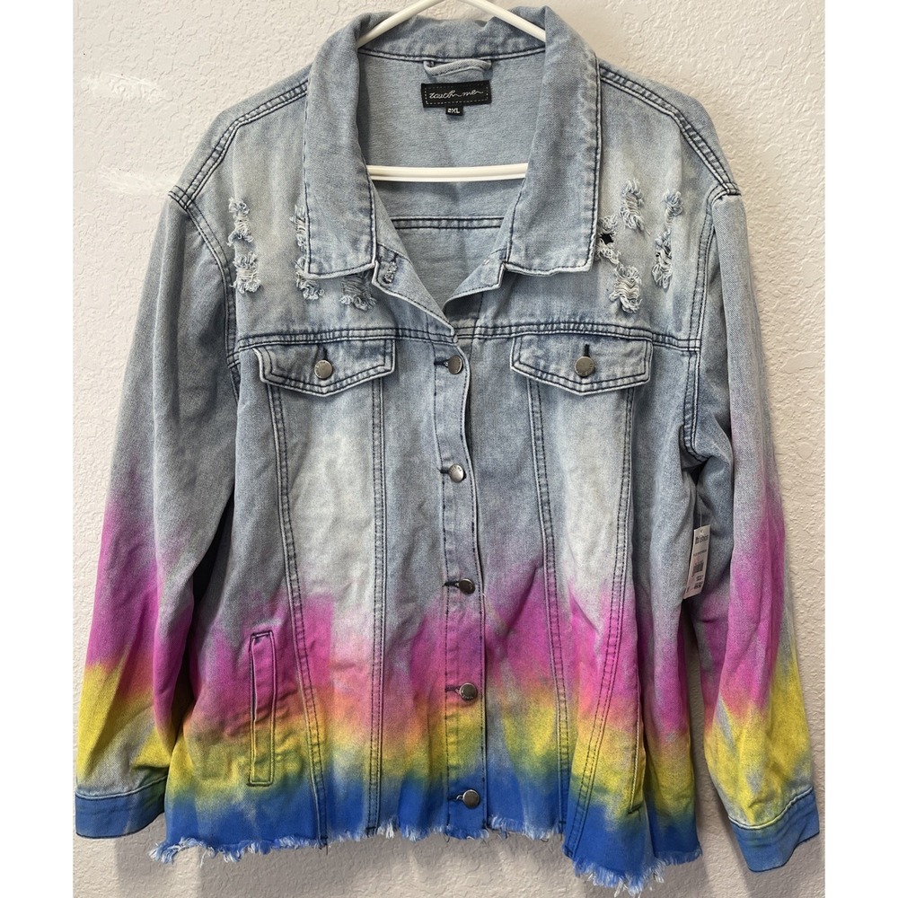 Touch Me Unisex Denim Jacket, Distressed Tye Dye Sz . XXL